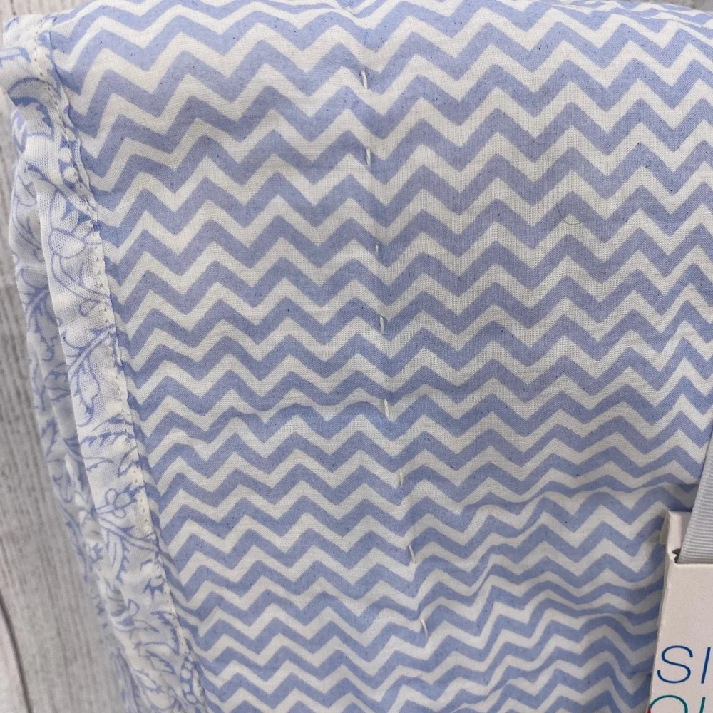 Sigrid Olsen Home Reversible Quilt Full/Queen Blue Chevron Block Print Cotton